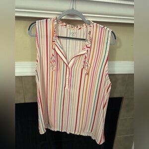 Vertical Stripe Sleeveless Tie Front Loft Outlet Top XL